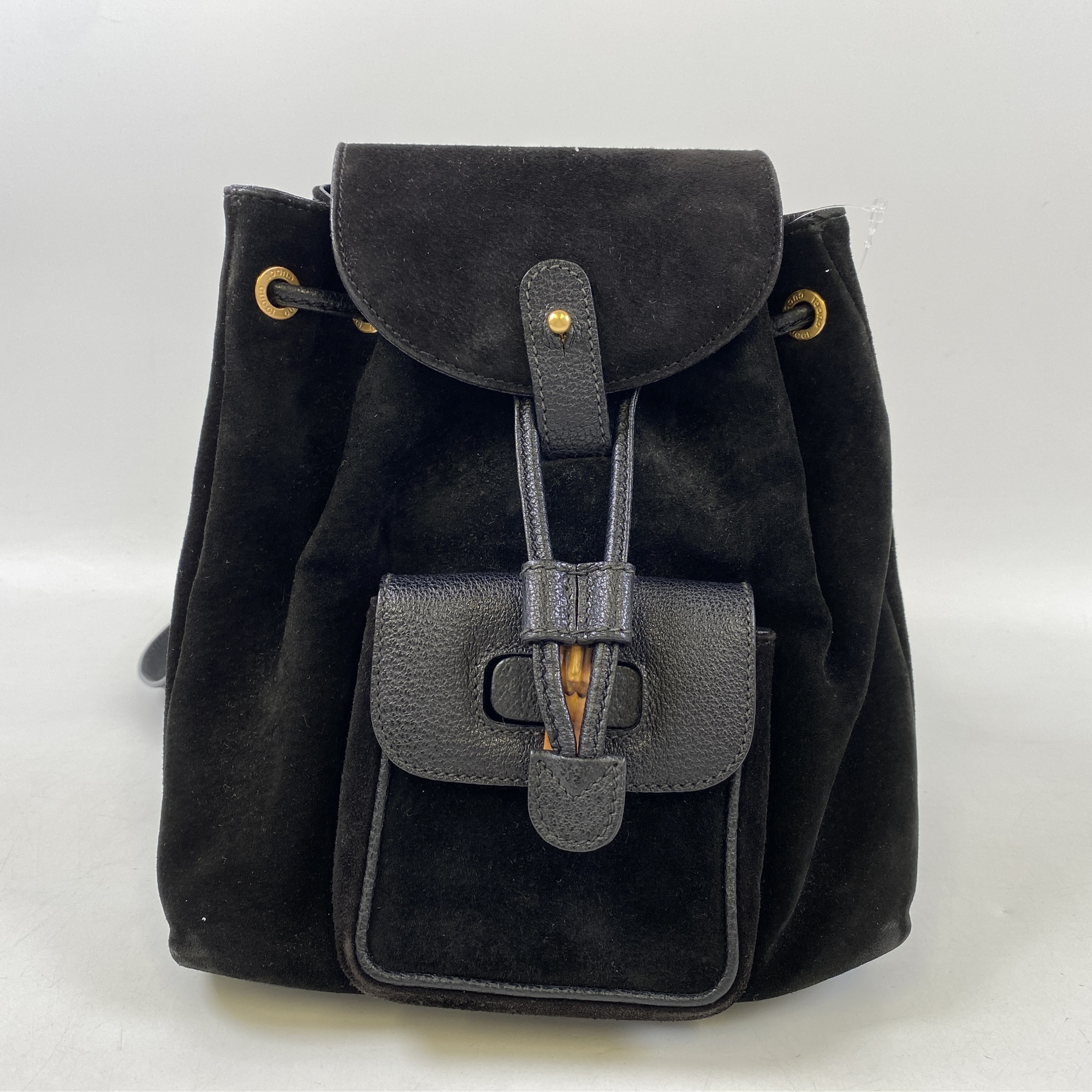 グッチ バンブー バックパック 黒 スエード×レザー Bランク