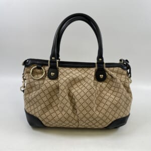 グッチ ディアマンス 2wayハンドバッグ ブラック×ベージュ キャンバス×レザー 247902