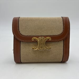 セリーヌ トリオンフ 三つ折り財布 ブラウン キャンバス×レザー