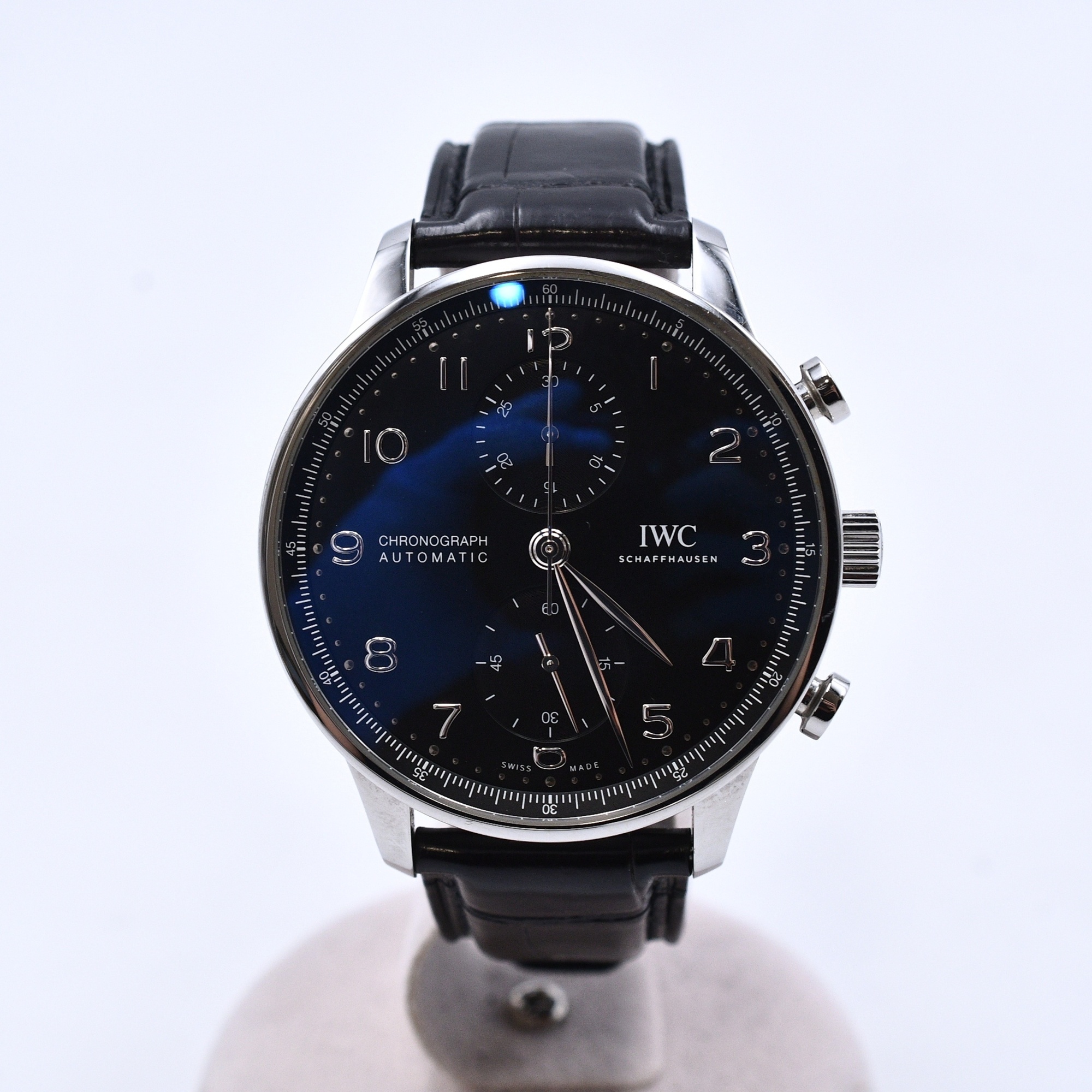 IWC ポルトギーゼ クロノグラフ 黒文字盤 SS×革/AT Bランク