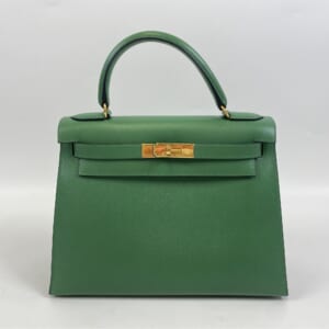 エルメス ケリー28 外縫い グリーン系 クシュベル GD金具 □A刻印
