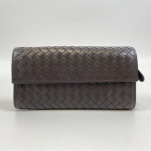 ボッテガヴェネタ イントレチャート フラップ長財布 レザー ブラウン