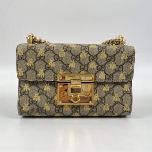 グッチ GGスプリーム パドロック チェーンショルダーバッグ ベージュ×ブラック PVC×レザー 409487