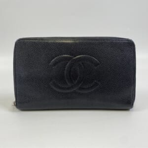 シャネル ココマーク ラウンドジップ長財布 ブラック キャビアスキン