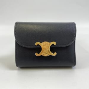 セリーヌ トリオンフ 三つ折り財布 黒 レザー