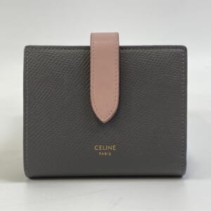セリーヌ 二つ折り財布 グレー×ピンク カーフスキン