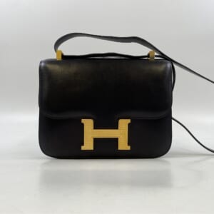 エルメス コンスタンス23 黒 ボックスカーフ ギローシュ GD金具 □G刻印