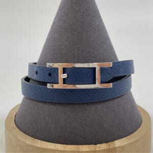 エルメス ビーアピ ビーアピ ドゥブルトゥールブレスレット ネイビー系 レザー SV金具