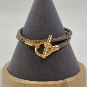エルメス グレナン Hブレスレット エトゥープ レザー GD金具
