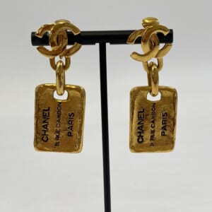 シャネル ヴィンテージ カンボン プレート イヤリング GP