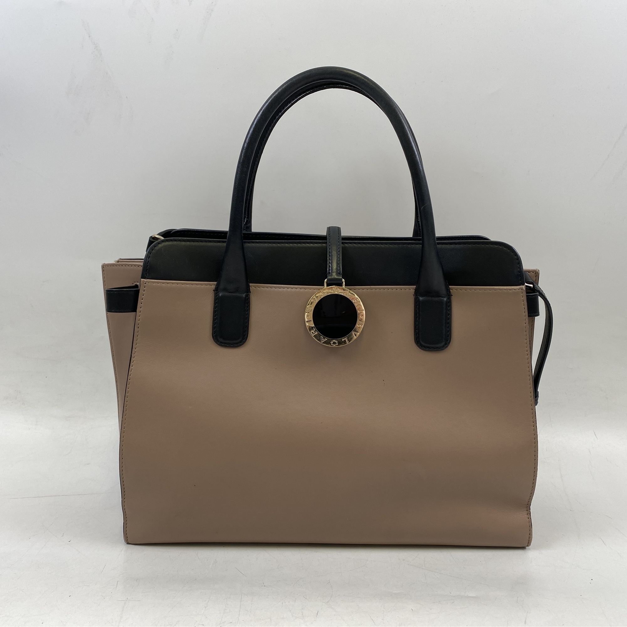 ブルガリ アルバ 2WAY ハンドバッグ ブラウン×ブラック レザー GD金具