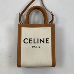 セリーヌ バーティカルカバ ミニ ホワイト×ブラウン キャンバス×レザー