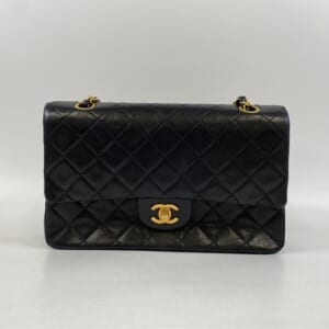 シャネル マトラッセ25 Wフラップ Wチェーンショルダーバッグ 黒 ラムスキン GD金具