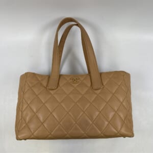 シャネル ワイルドステッチ トートバッグ ベージュ ラムスキン GD金具