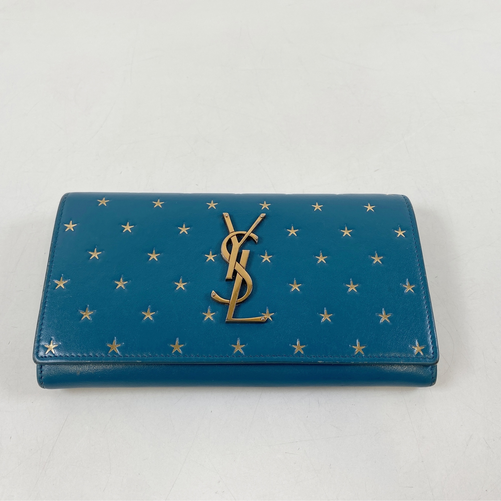 サンローラン YSL 星形スタッズ 長財布 ターコイズ レザー GNC372266 サンローラン YSL 星形スタッズ 長財布 ターコイズ レザー GNC372266