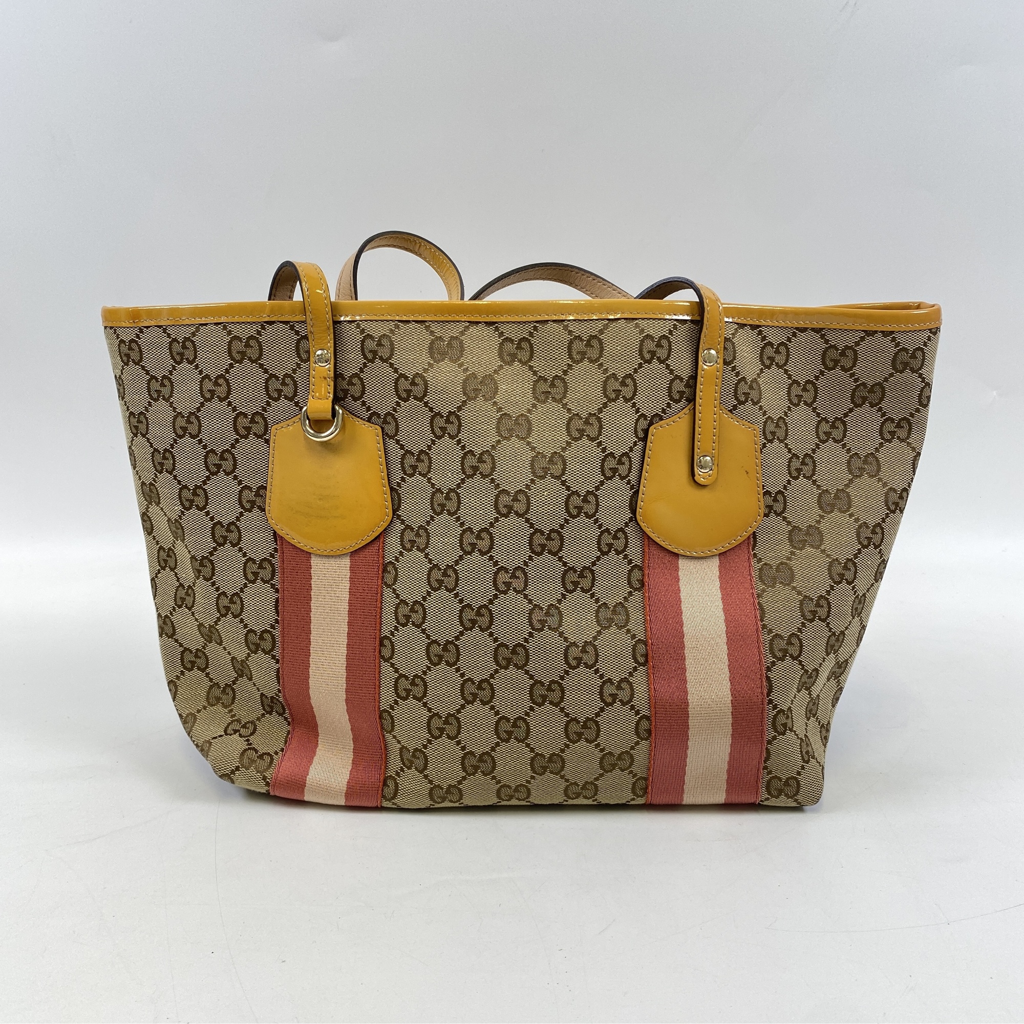 グッチ GGキャンバス トートバッグ ベージュ ピンク イエロー レザー