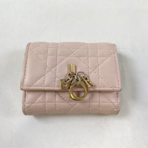 ディオール カナージュ 3つ折り財布 ピンク レザー
