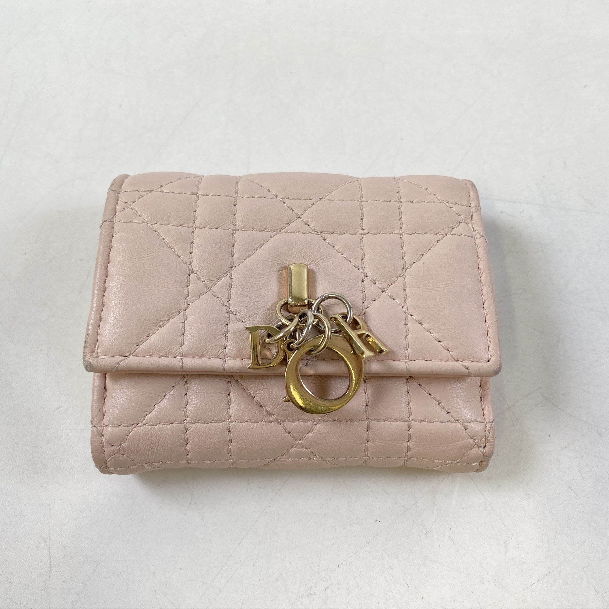 ディオール カナージュ 3つ折り財布 ピンク レザー Bランク