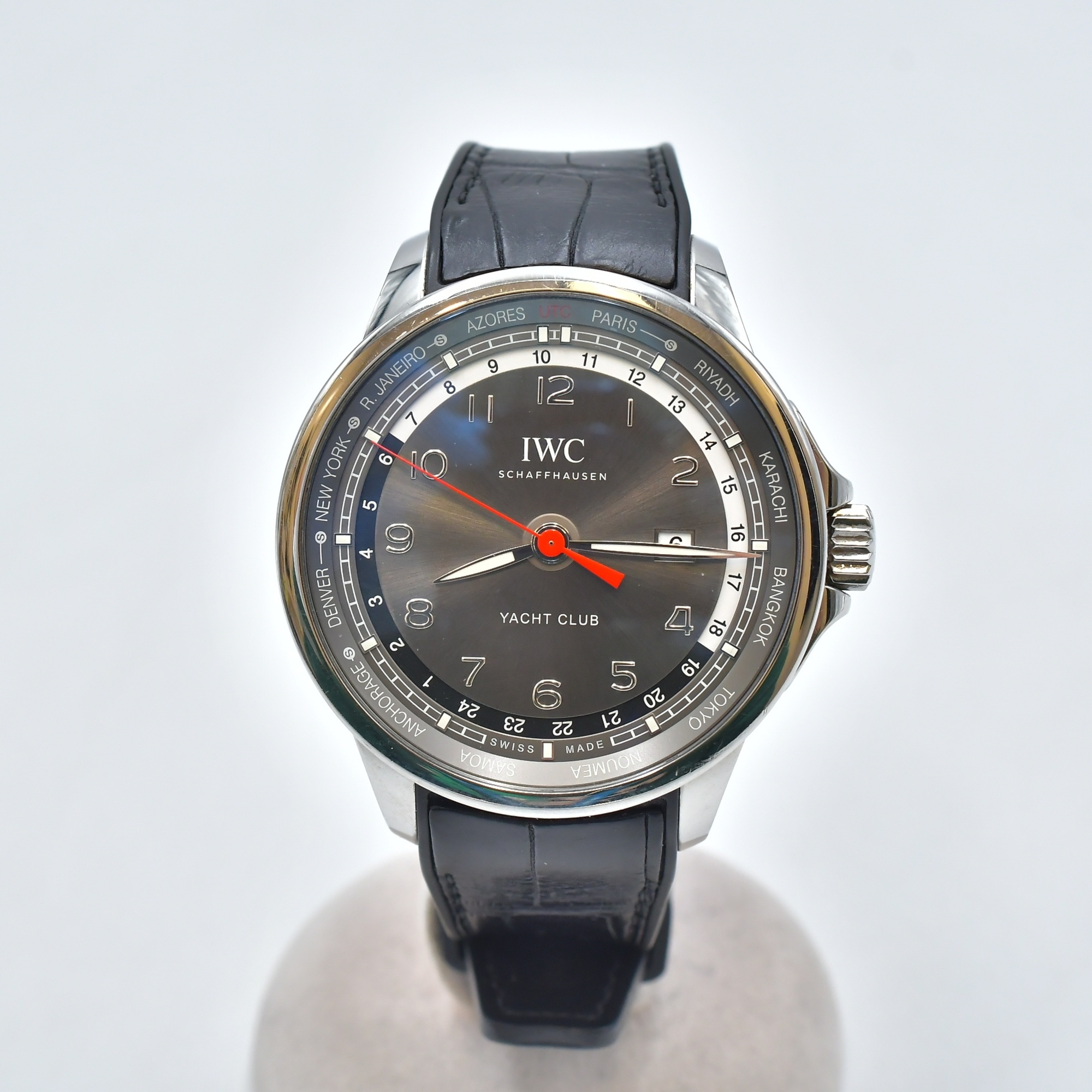 IWC ポルトギーゼ ヨットクラブ デイト ワールドタイム グレー文字盤 SS×革/AT Bランク