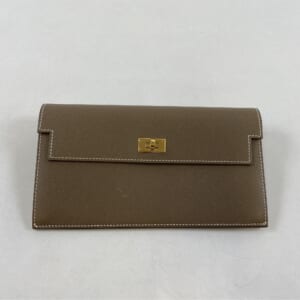 エルメス ケリーポケットロング ポーチ ヴォーマダム エトゥープ GD金具 K刻印
