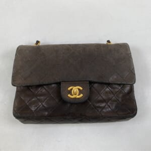 シャネル マトラッセ25 Wフラップ Wチェーン 黒 ラムスキン GD金具 シール無