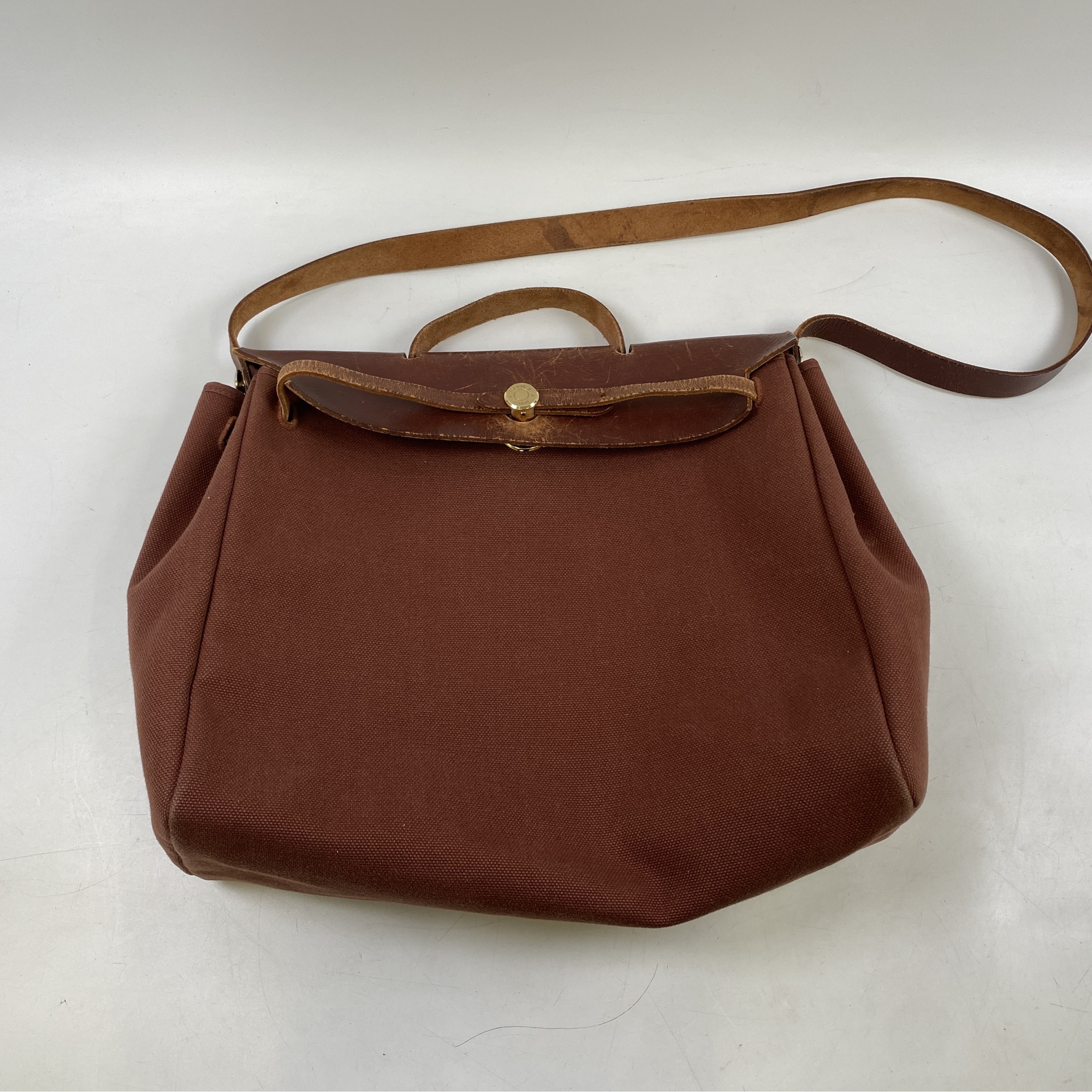 Emry　エルメス　エールバッグブラウンキャンバス替え付き エルメス エールバッグMM ブラウン系 キャンバス×レザー □E刻印 買取