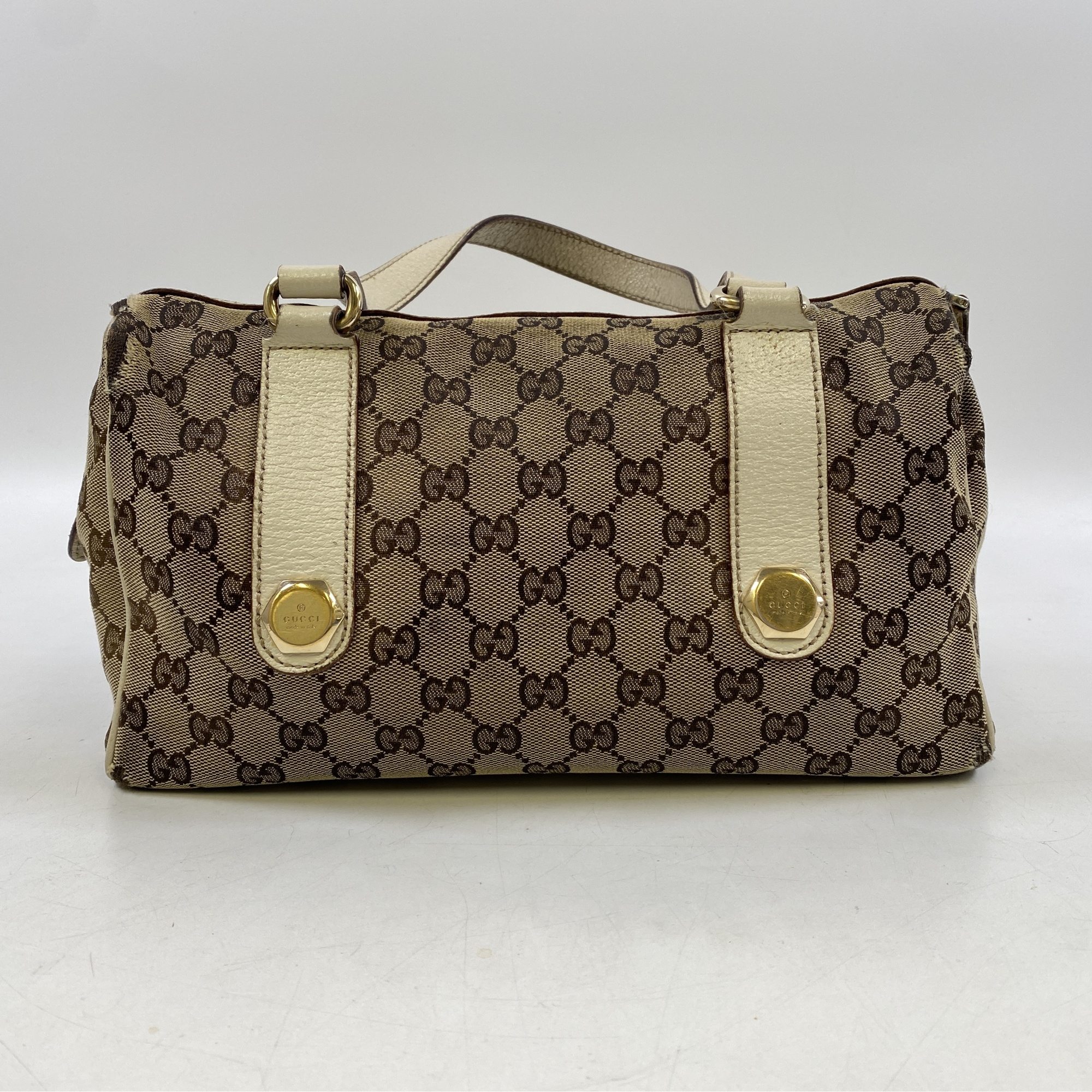 グッチ GGキャンバス トートバッグ ブラウン×ホワイト キャンバス×レザー Bランク