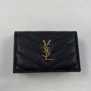 サンローラン カサンドラ オリガミ タイニーウォレット 三つ折り財布 黒 レザー 668274
