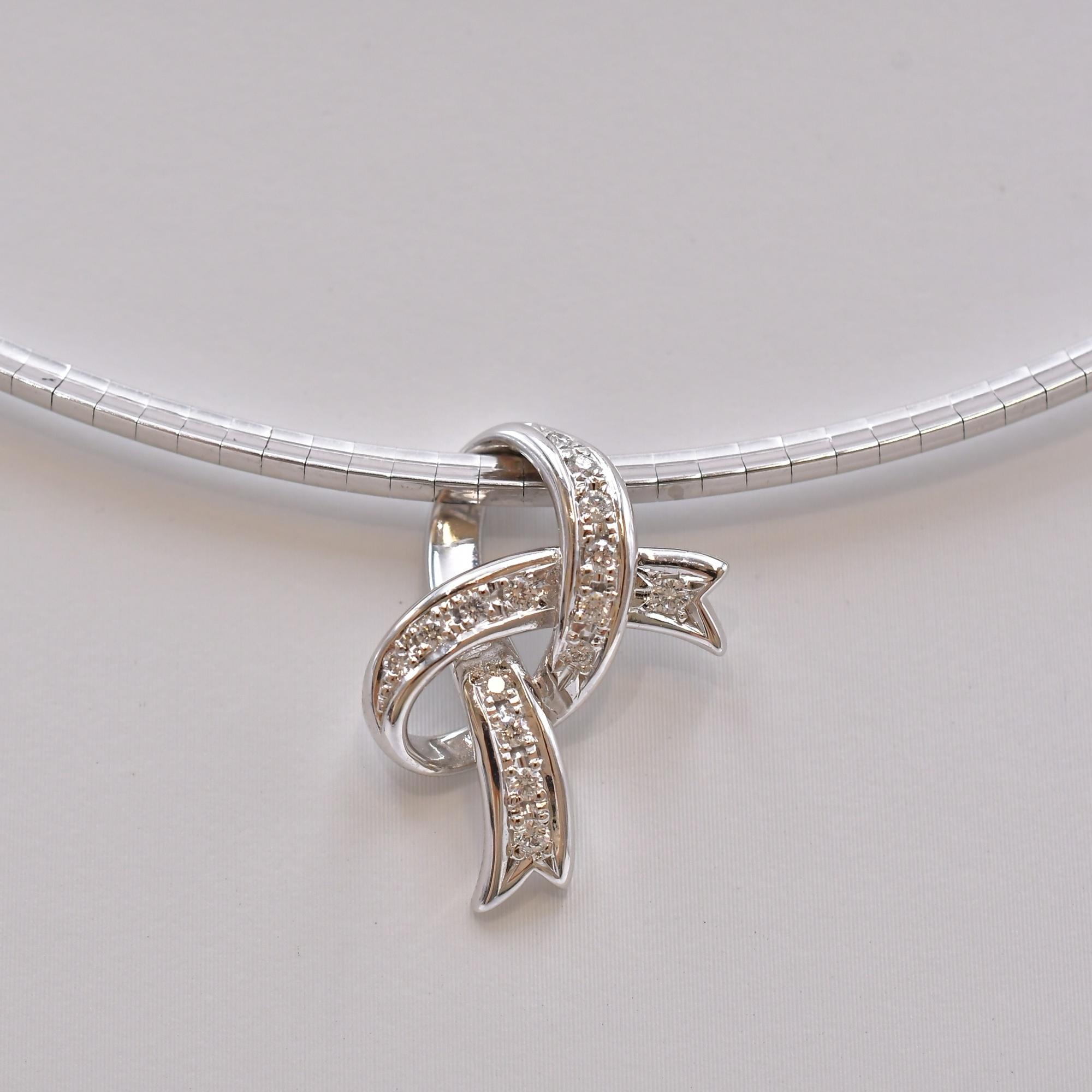 タサキ リボンモチーフ ダイヤネックレス K18WG 0.19ct Bランク