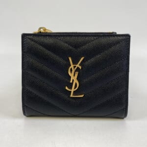 サンローラン YSLロゴ カサンドラ 二つ折りコンパクトウォレット 黒 レザー 575879
