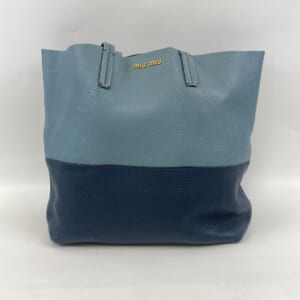ミュウミュウ トートバッグ バイカラー ブルー レザー