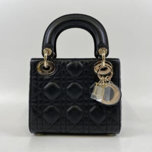 ディオール Lady Dior ミニ カナージュ 2WAYチェーンバッグ 黒 ラムスキンレザー