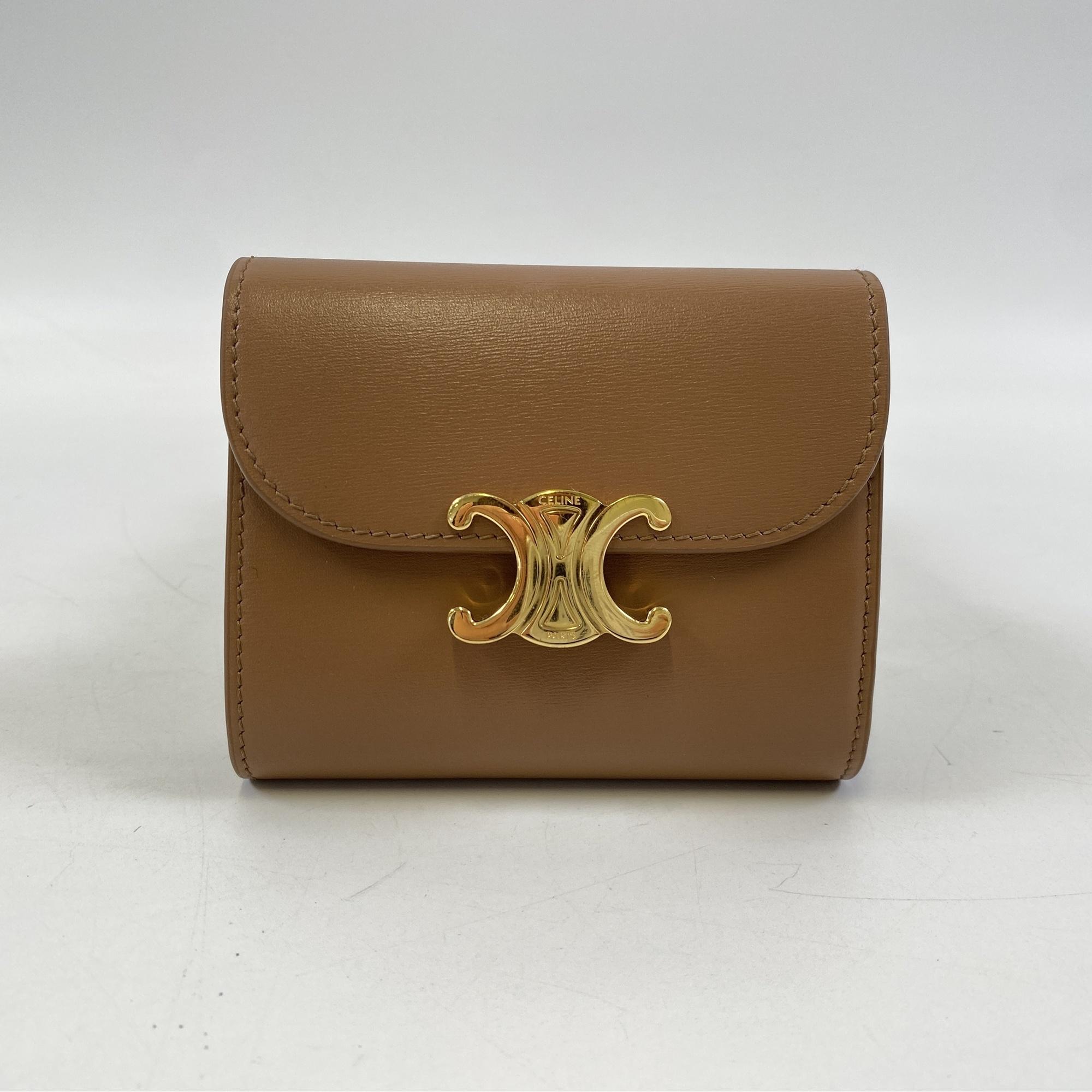 CELINE トリオンフ 三つ折り財布 スモールウォレット ブラウン レザー