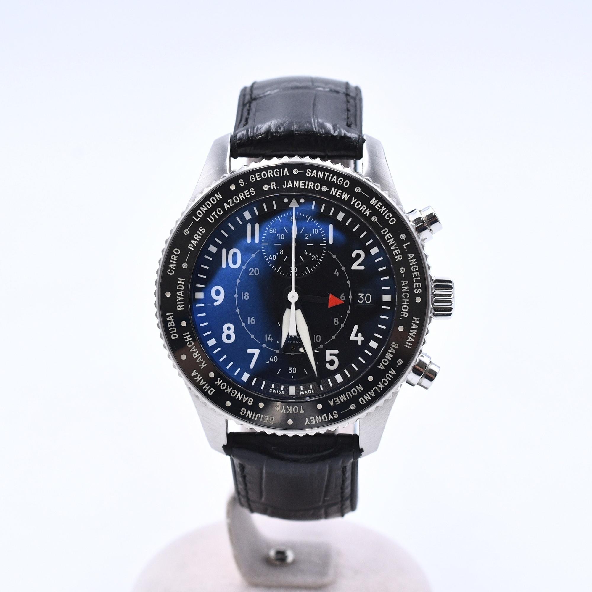 IWC パイロットウォッチ タイムゾーナー クロノグラフ 黒文字盤 SS×革/AT Aランク