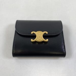 セリーヌ トリオンフ 三つ折り財布 黒 レザー