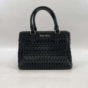 ミュウミュウ マテラッセ ナッパクリスタル 2WAYハンドバッグ 黒 レザー