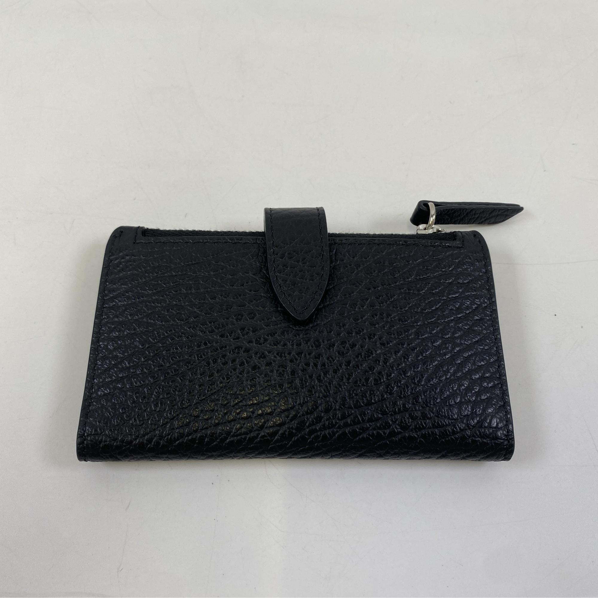 4ステッチ ミニジップウォレット 二つ折り財布 レザー ブラック Bランク