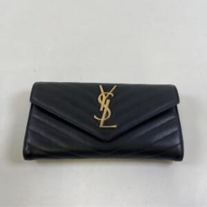 サンローラン カサンドラ Vステッチ 長財布 黒 レザー 372264
