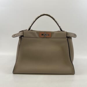 フェンディ ピーカブー ミディアム 2way ハンドバッグ ショルダーバッグ ベージュ×ピンク レザー×パイソン 8BN290