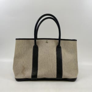 エルメス ガーデンパーティPM トワルアッシュ ベージュ×黒 SV金具 □H刻印