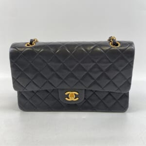 シャネル マトラッセ25 Wフラップ Wチェーンショルダーバッグ 黒 ラムスキン GD金具