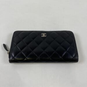 シャネル マトラッセ ラウンドジップ長財布 ラム 黒