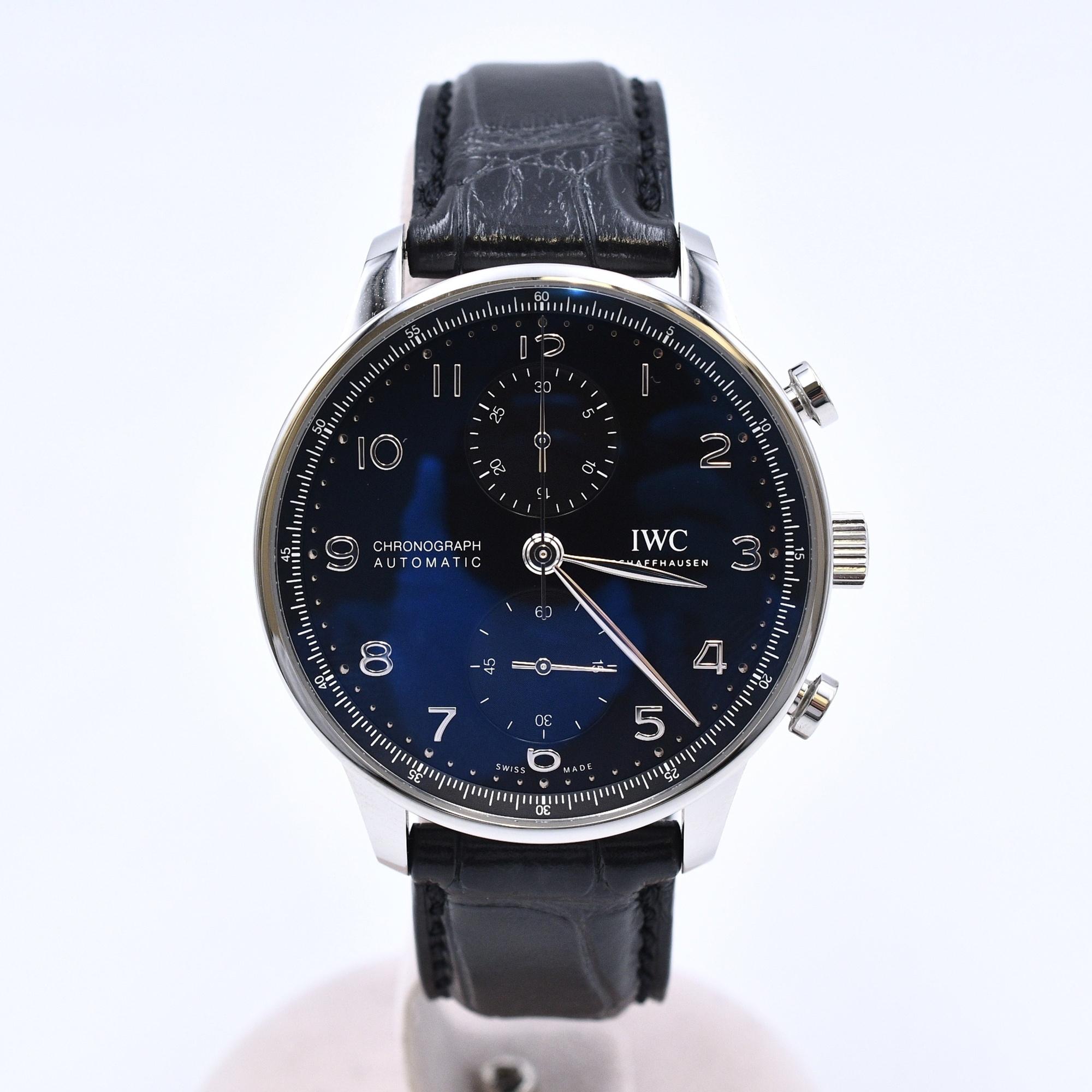 IWC ポルトギーゼ クロノグラフ 黒文字盤 SS×革/AT Sランク