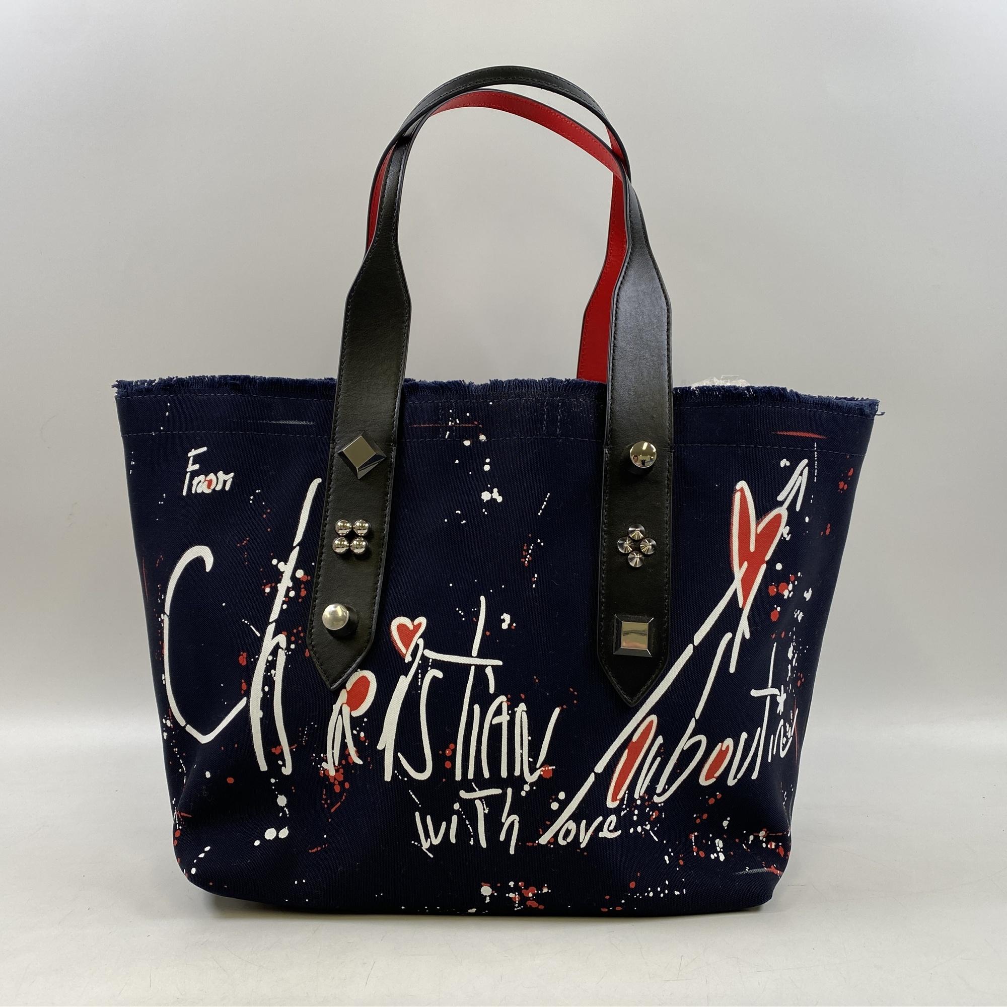 クリスチャンルブタン フランジバス トートバッグ ネイビー キャンバス 