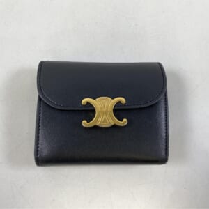 セリーヌ トリオンフ 3つ折り財布 黒 レザー