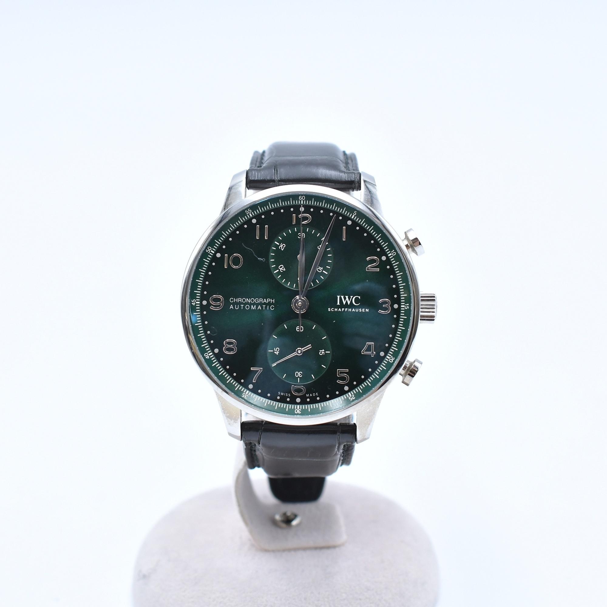 IWC ポルトギーゼ クロノグラフ グリーン文字盤 SS×革/AT Aランク