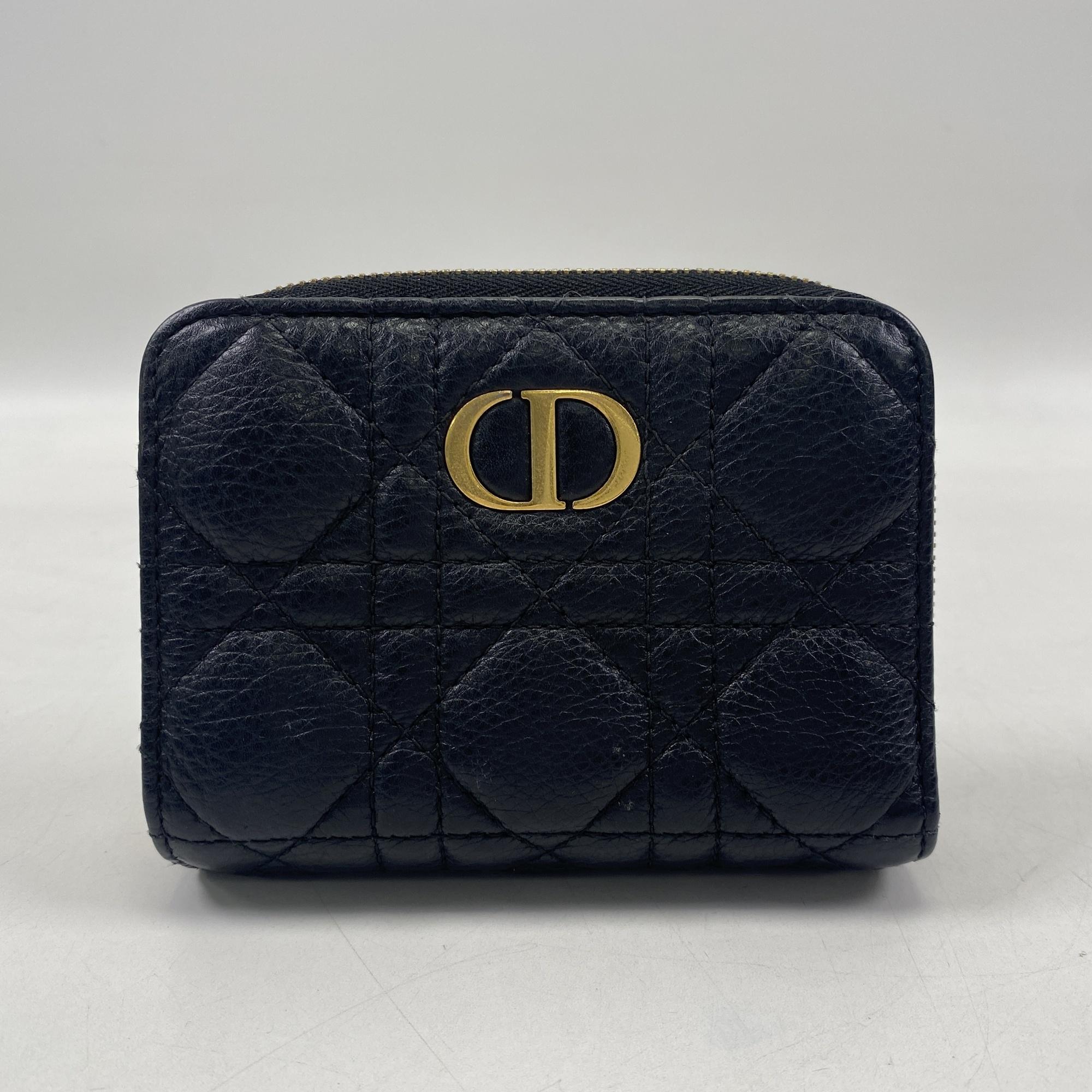 良品✨Dior カナージュ 財布 ゴールド金具 ブラック ブラウン ディオール カナージュ ラウンドファスナー 二つ折り財布 ブラック GD
