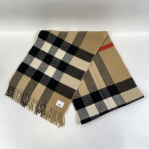 バーバリー リバーシブル チェック＆モノグラム カシミアスカーフ ベージュ
