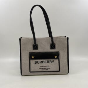 バーバリー フレヤトート トートバッグ 黒×グレー キャンバス×レザー