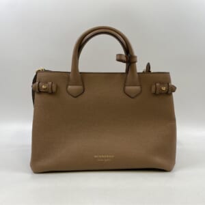 バーバリー ノバチェック バナーバッグ ハンドバッグ ブラウン レザー
